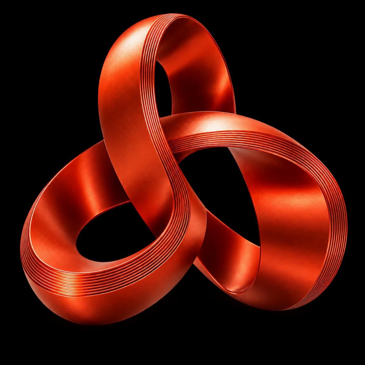 A sculptural vermilion ribbon